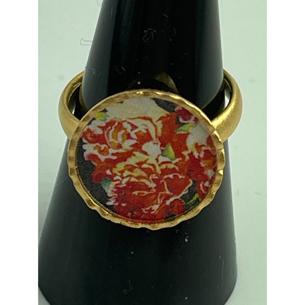 Sterling Silver 925 Gold‎ Plated Floral Flat Vintage Ring